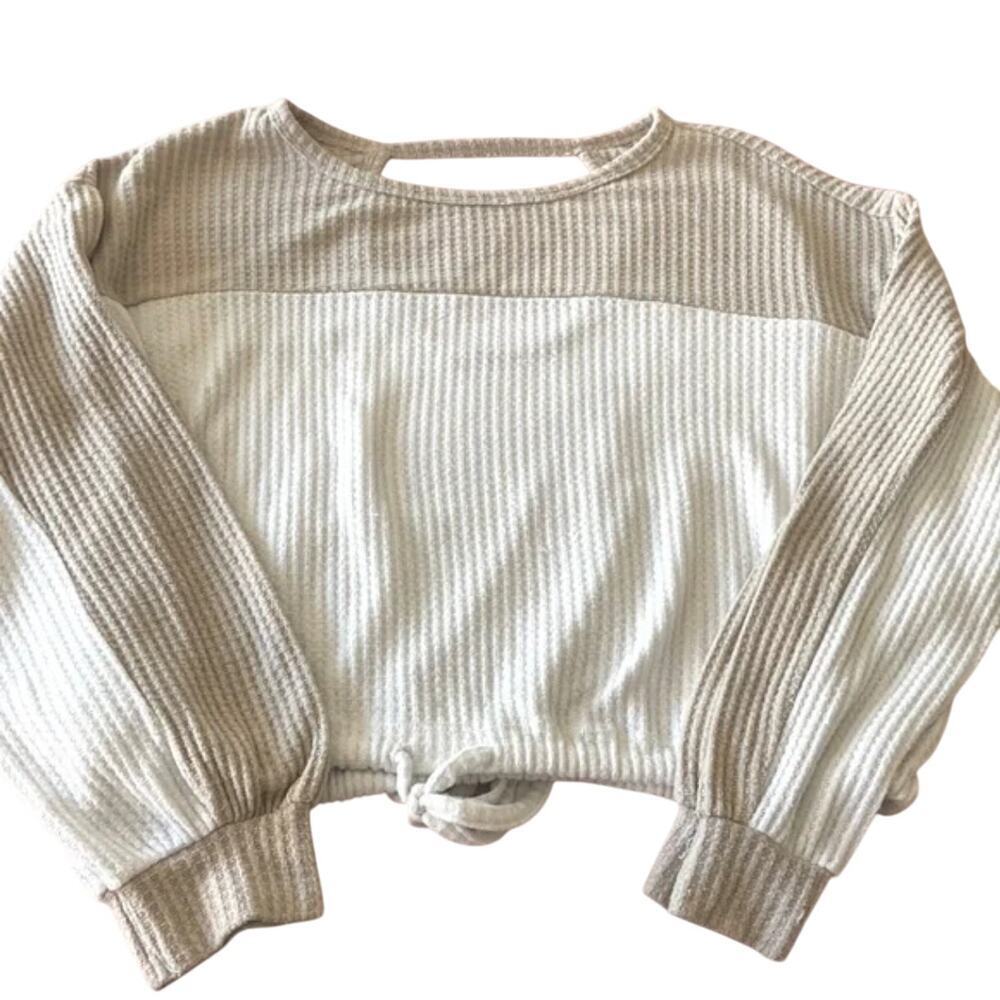Hollister Long Sleeve Waffle Knit Crop Cinch Waist Size M~